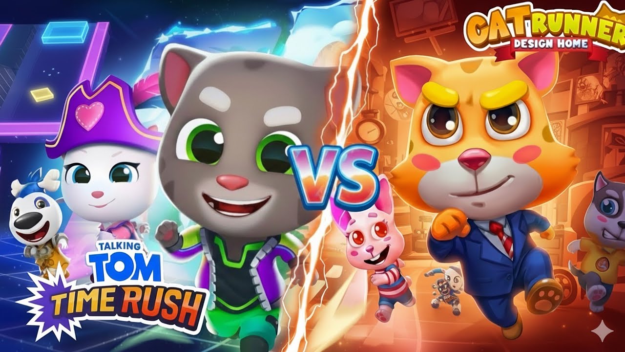 Talking Tom Time Rush 🆚 Cat Runner Design Home | Ultimate Endless Run Battle! 🏃‍♂️🔥