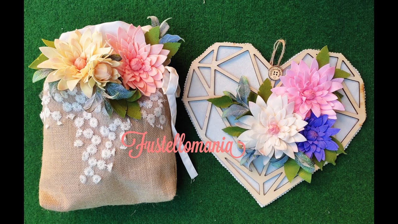 Dalia in #fiore su cuore in legno o sacchetto fermaporta #pannolenci #dalia