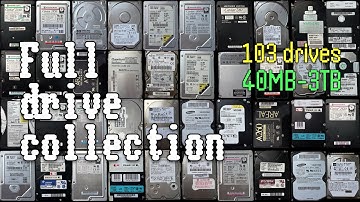 Hard drive collection- spin up & down of 103 drives, 40MB-3TB, 1991-2014, ASMR sounds