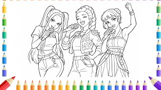 KPop Demon hunters Untrix Coloring Rumi Zoi Mira Step by Step Cute Art coloring pages coloring book