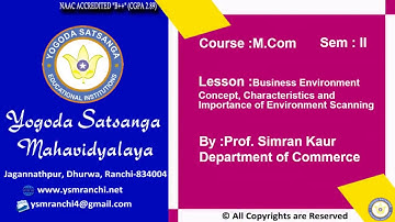 Lecture-01 | M.Com. Sem-II | Business Environment By Prof. Simran Kaur |  YSM Ranchi