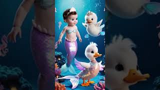 Cute Mermaid Baby Playing with Cute Mermaid Ducks #mermaid #shorts #viral