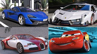 Lightning McQueen and Bugatti Veyron 2009 vs Lamborghini Veneno GTA 5 Racing Cars Which is best?