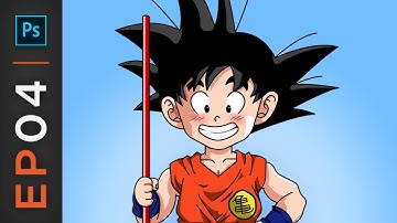 Draw Anime Character in Adobe Photoshop (Step by Step) + Coloring Process | Ft. Kid Goku