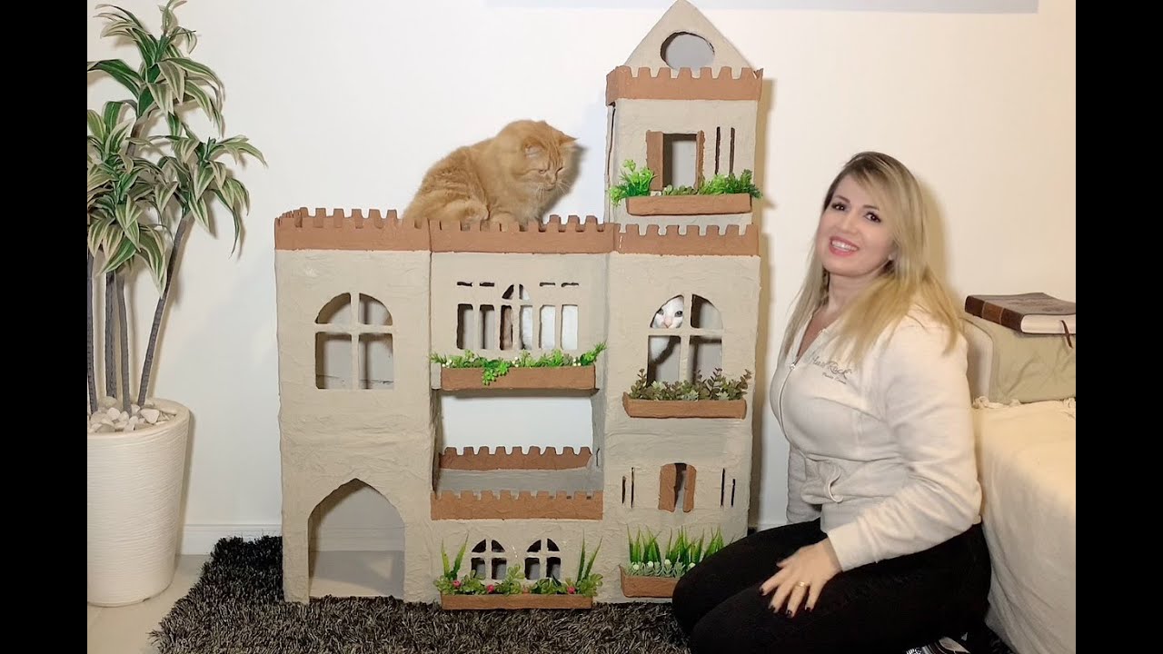 Gatinho no complexo de jogos para gatos. casinha de gato com poste