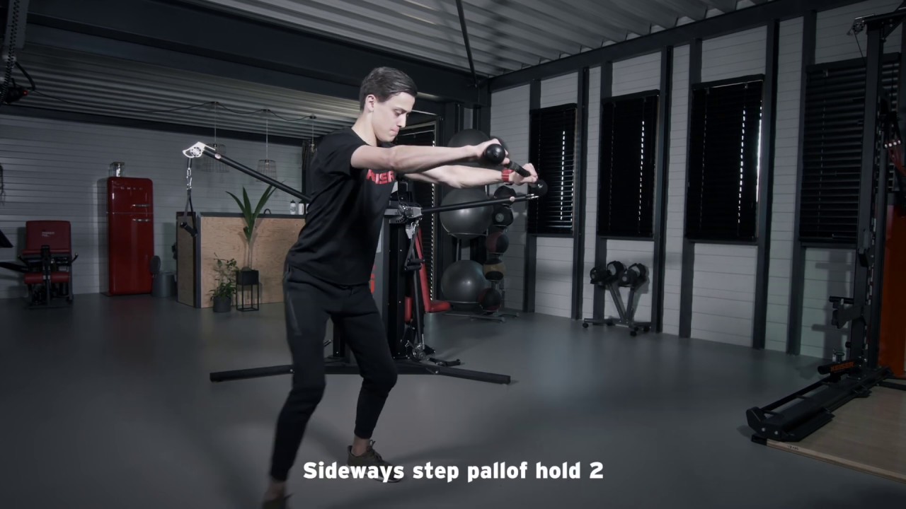 Exercise 149 pillar strength rope sideways step pallof 2 hold 2