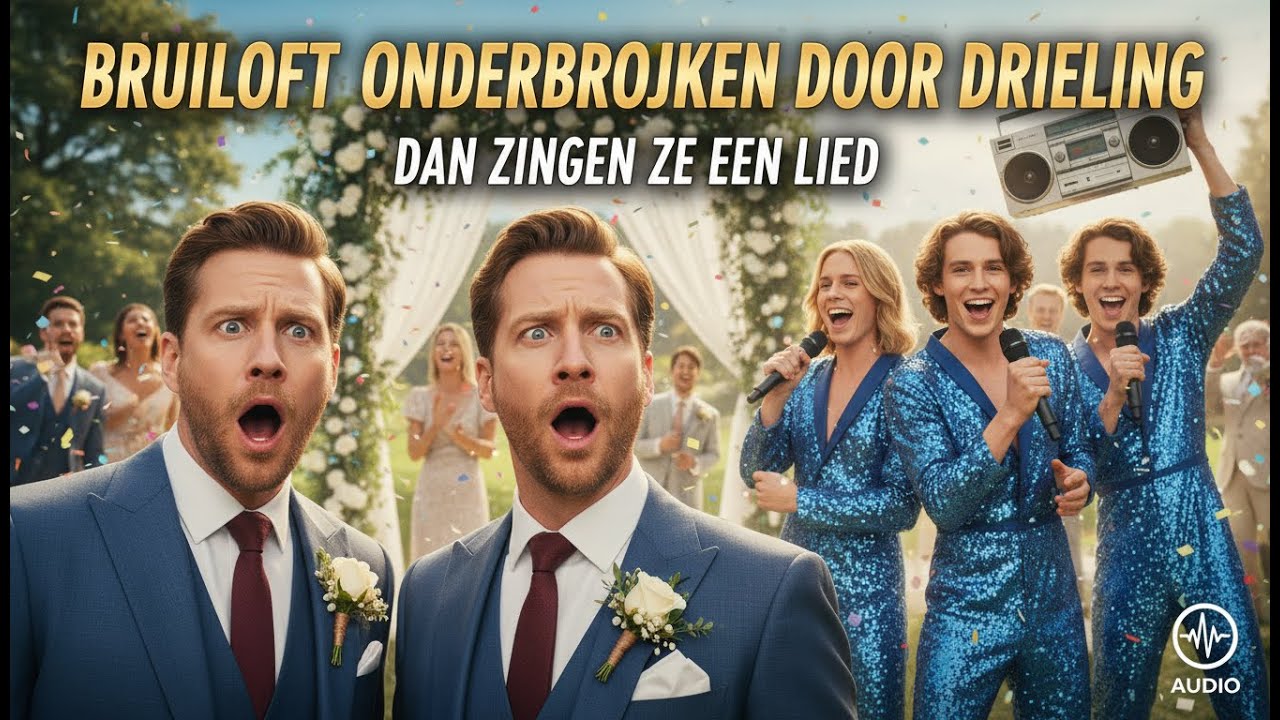 Bruiloft van homostel onderbroken door drieling — dan zingen ze een lied dat alleen de bruidegom...