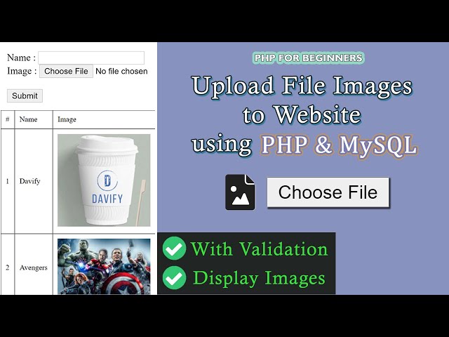 How To Upload Image Into MySQL Database & Display It Using PHP With Validation | PHP & MySQL class=