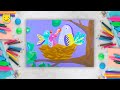 Как нарисовать птиц в гнезде - урок рисования для детей от 4 лет, рисуем дома поэтапно