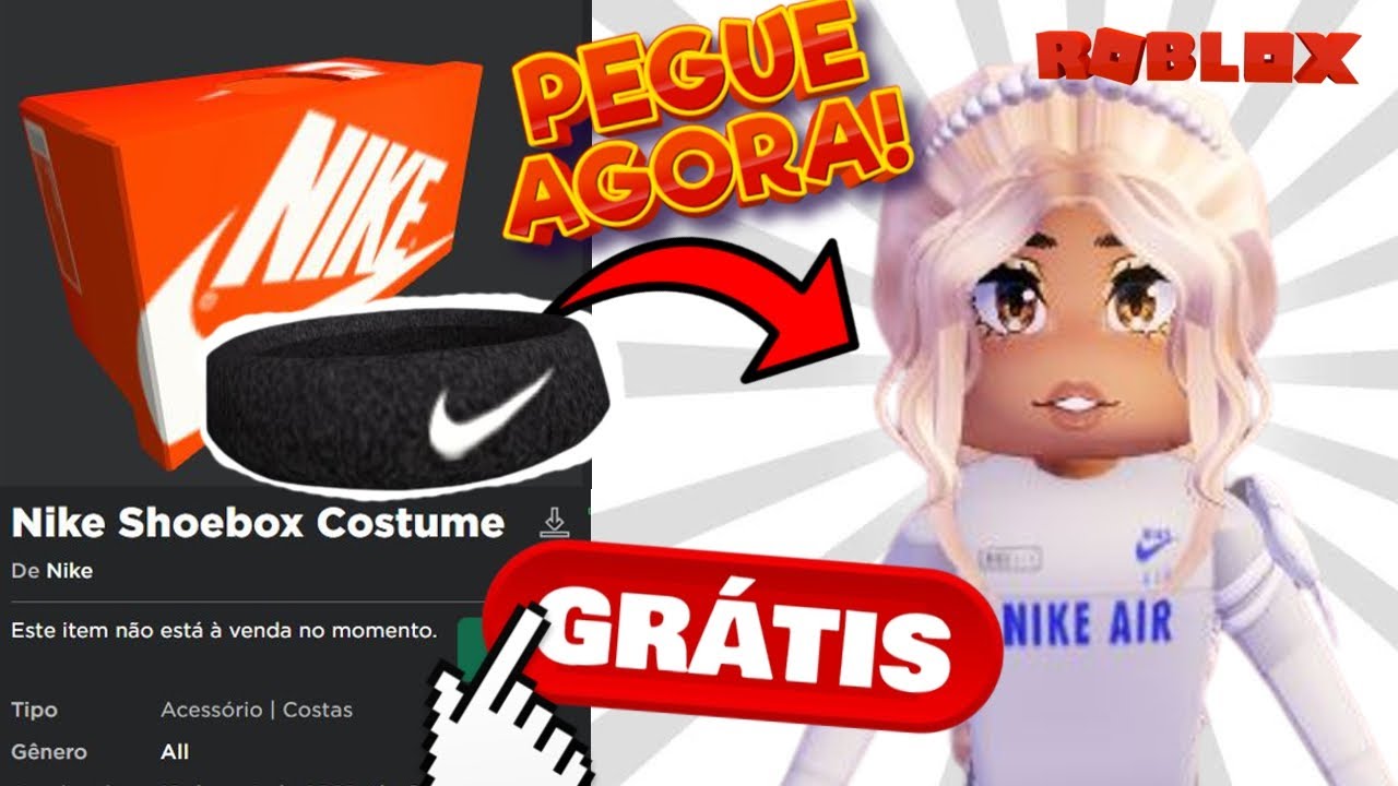 GRÁTIS 2 Acessórios da NIKE! COMO PEGAR Bandana Nike grátis e Skin Caixa de  Sapato NIKELAND ROBLOX 