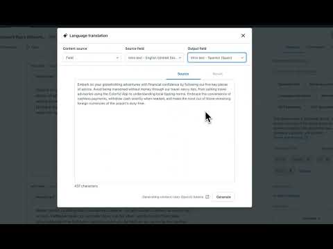 Demo Generative AI Translating content in Contentful Studio