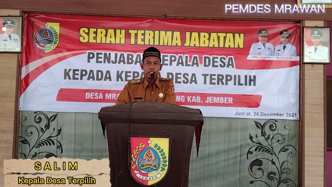 Sambutan Kades Terpilih dlm Kgtan Serah terima Jabatan Pejabat kepala Desa kpda kepala desa Terpilih