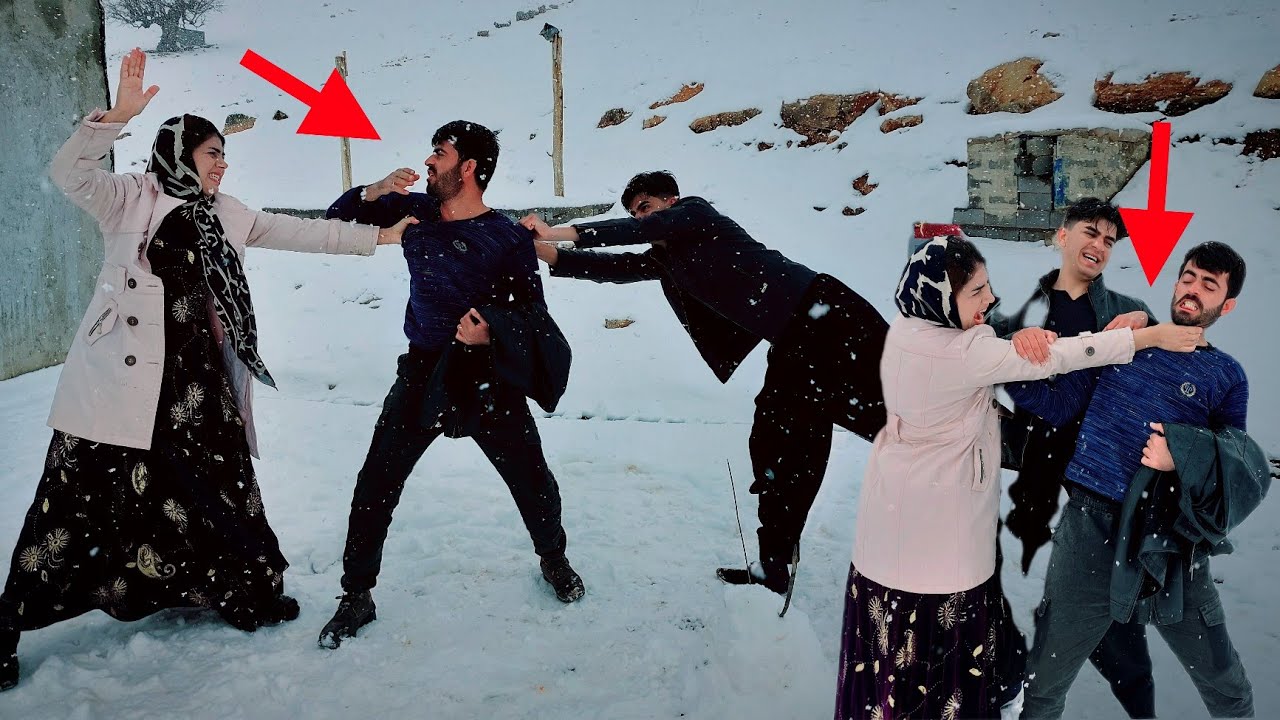 joy: Sahar and Mohammad's game of building a snowman, Manouchehr's annoyance, and their fierce fight