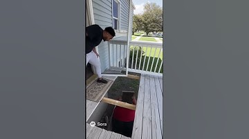 Delivery person falls through the porch floor #sora #sora2 #deliveryboy  #deliveryguy #deliveryfail