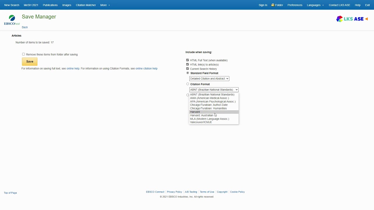 Managing your search results.A tutorial from LKS ASE using MEDLINE from EBSCO as an example.