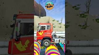 Famous DANGEROUS?! Long Red Dump Truck Pulls Military Truck Over Color Speed Bumps! Profile