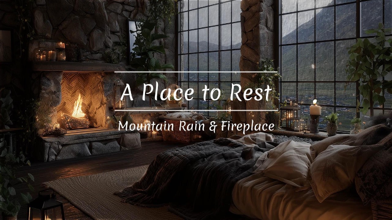 Mountain Rain & Fireplace Sounds 🌧️🔥  Deep Sleep & Rest Ambience 8 Hours