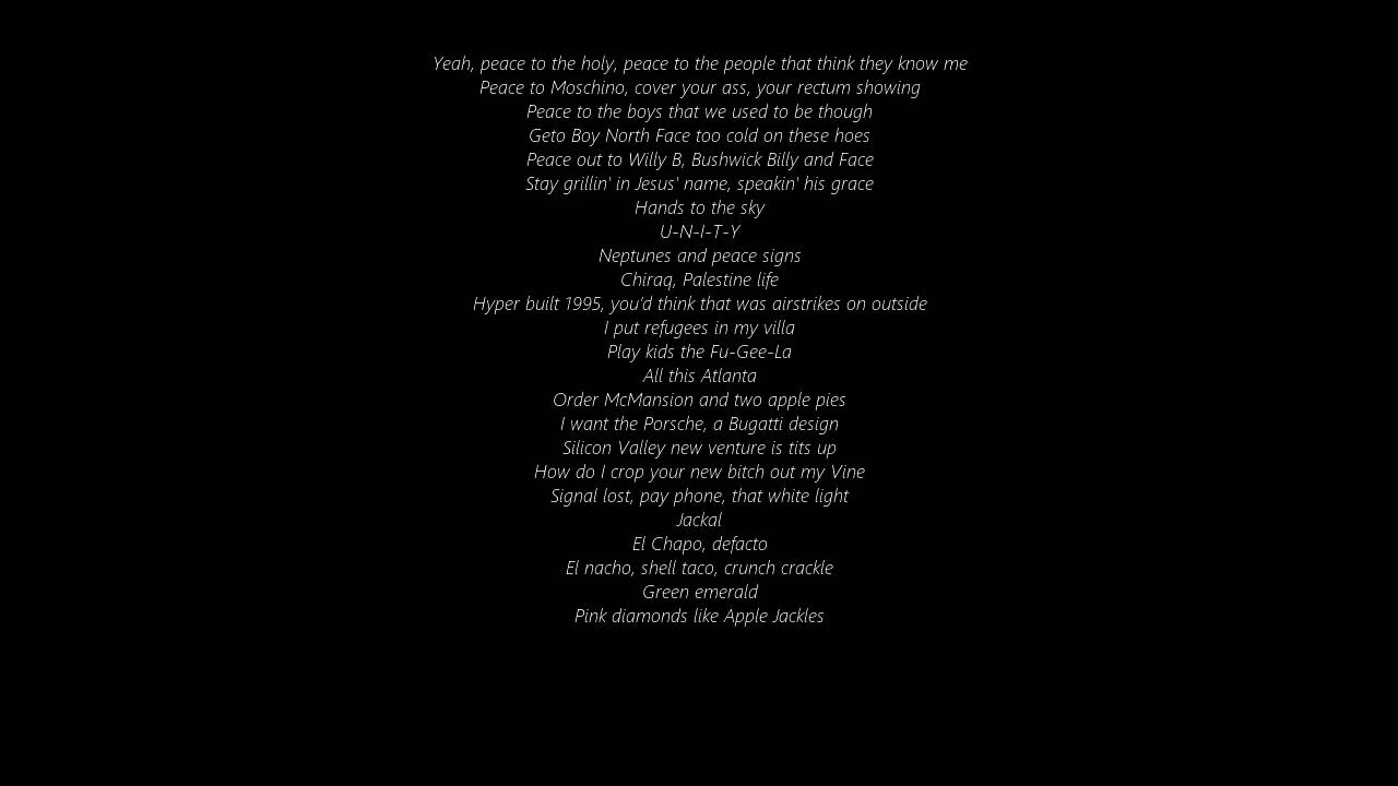 Frank Ocean Frank Ocean Unity Lyrics Frank Ocean Unity Lyrics Music Video Metrolyrics If you want to get your point across there are better ways to do it than by calling an influx of frank ocean supporters gay, and then backtracking by. frank ocean frank ocean unity lyrics