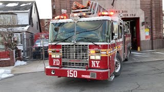 FDNY Ladder 150 responding to a fire in a private dwelling.