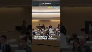 Diplomats walk out in protest during Israel's speech at the UN