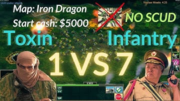 Toxin 1 VS 7 Infantry Hard Bots AI Start cash $5000 map Iron Dragon C&C Generals Zero Hour Gameplay