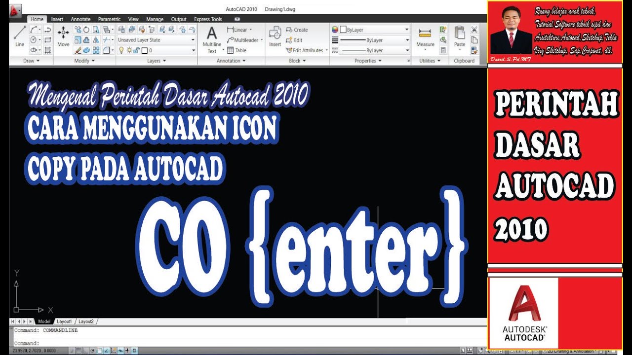 TUTORIAL AUTOCAD PEMULA | cara menggunakan icon copy di autocad 2010 # ...