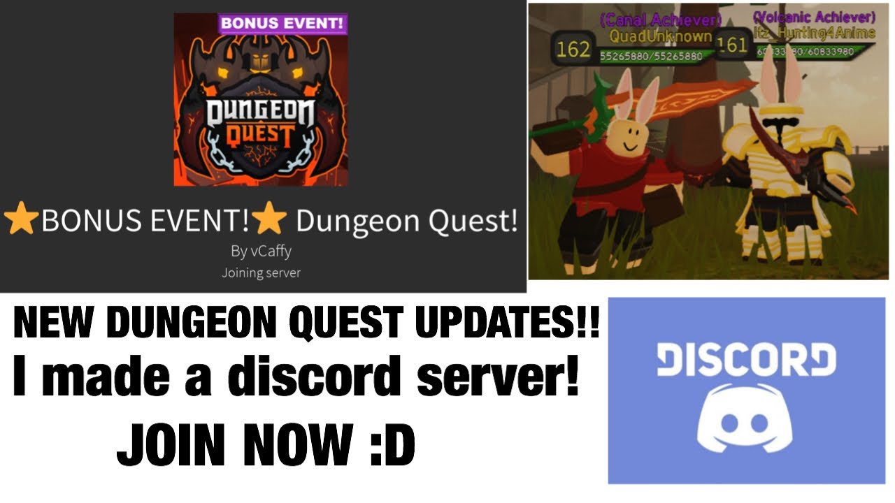 Dungeon Quest New Updates My Discord Server Giveaways Roblox Youtube - roblox dungeon quest discord link