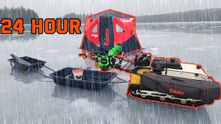 HEAVY RAIN & WIND  Ice Camping in the Outbreak 450XD SNOWDOG