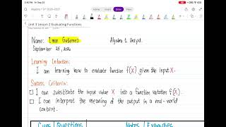 Algebra 1 | Lesson 3.2 – Evaluating Functions