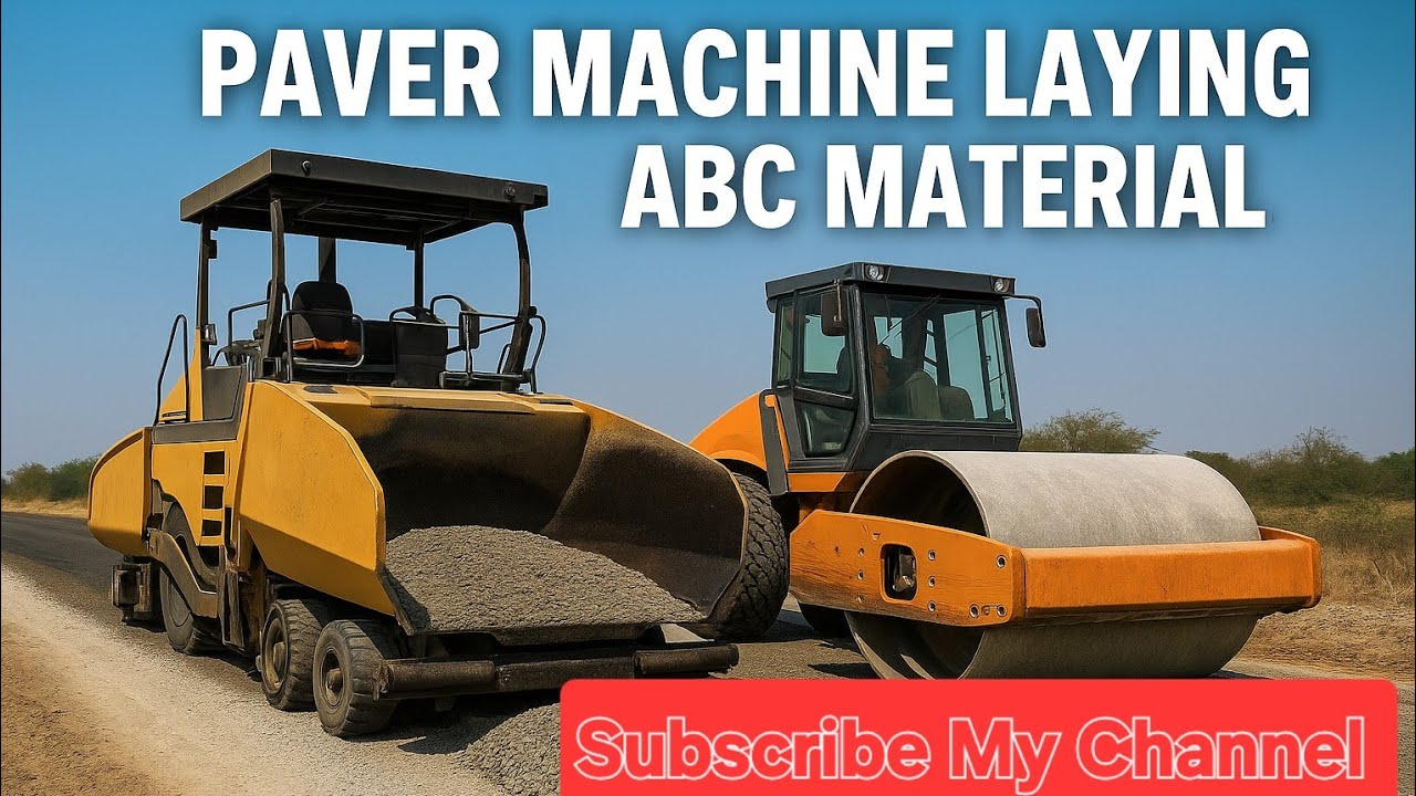 Paver Machine Laying ABC Material with Road Roller | Road Base ...