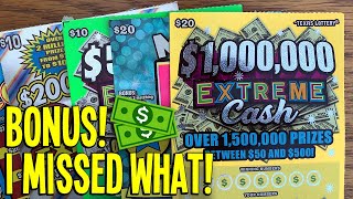 BONUS + I MISSED! 💰 NEW $20 $1,000,000 Extreme Cash + $20 Mega 7s 💵 $100 in TX Lottery Scratch Offs