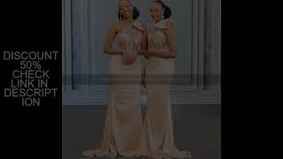 Customized Long Mermaid Champagne Bridesmaid Dresses One Shoulder Corset Satin Long Wedding Party Go screenshot 3