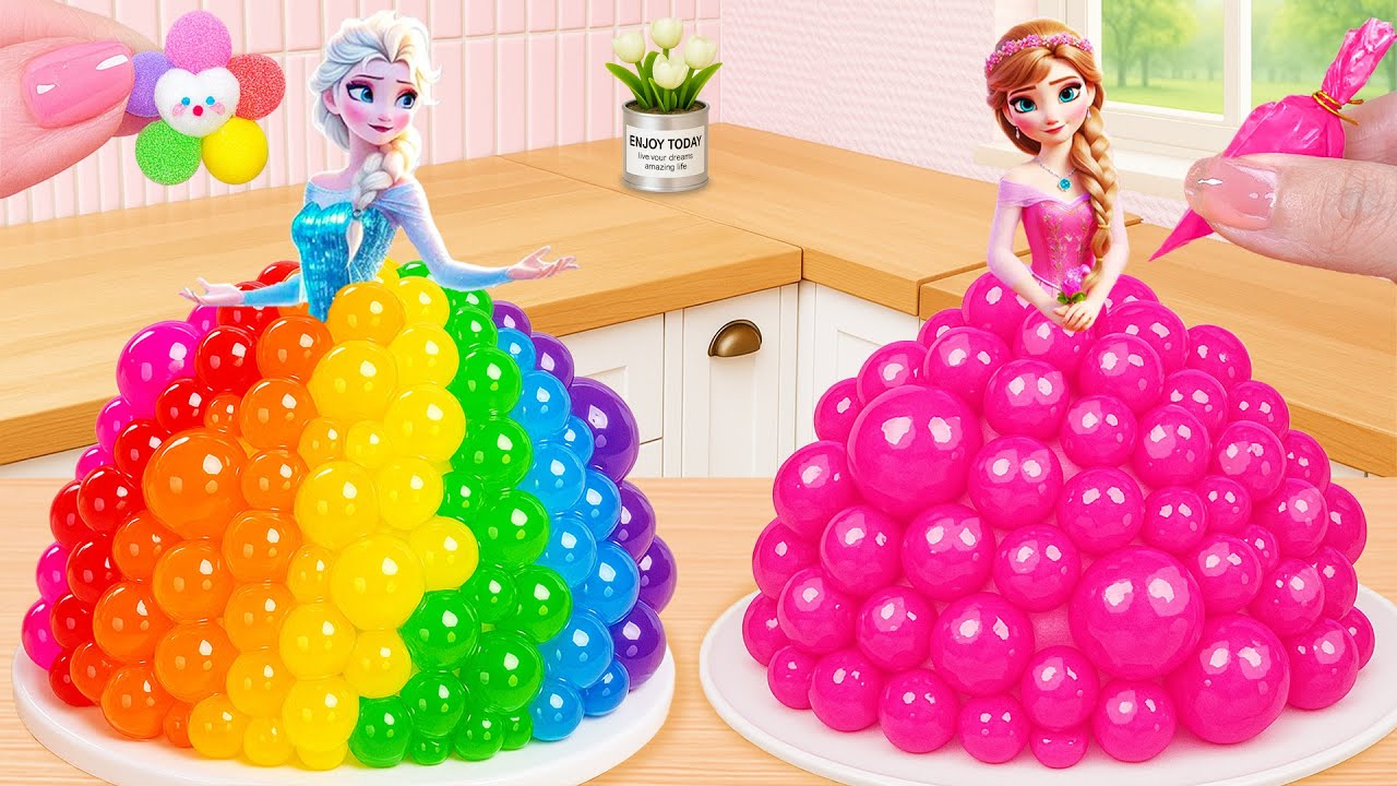 How to Make Elsa Rainbow Dress Cake vs Anna Pink Princess Cake 🎂🌈 | Cute Mini Bakes