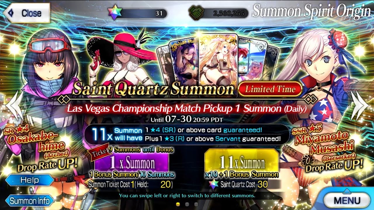 Fate Grand Order Musashi berserker rolls! Tickets coming through? Summer 4 time