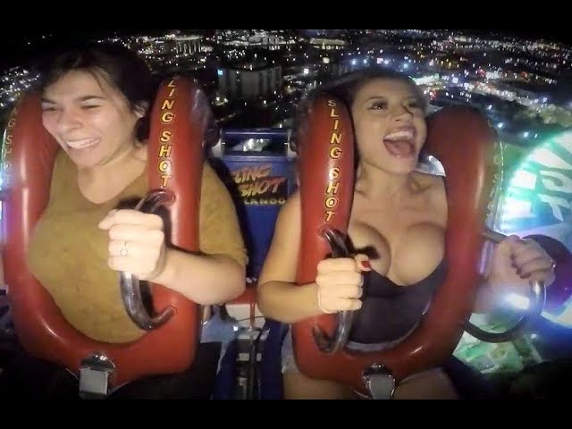 Screaming Sexy Girls on Slingshot Ride Compilation / Boobs Hanging