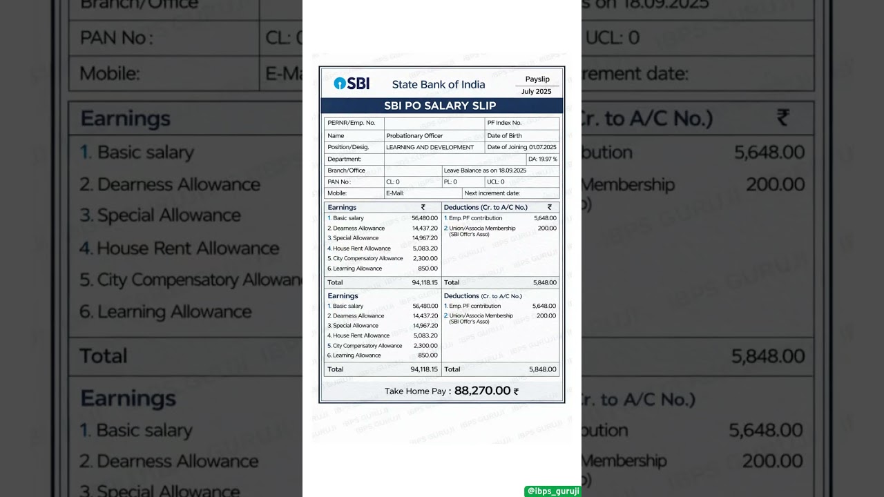 SBI PO Salary Slip 2025 (Latest) #sbipo #ytshorts #ytshortsindia