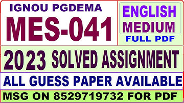 mes 041 solved assignment 2022-23 / mes 41 solved assignment 2023 english / ignou pgdema solved