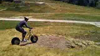 Puccio jumping with the monster bike in Chamrousse