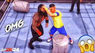 WWE 2K24 - Cristiano Ronaldo vs Roman Reigns - No Holds Barred Match at WrestleMania | [4K60]