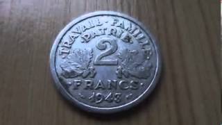 2 Francs coin of France from 1943 in HD