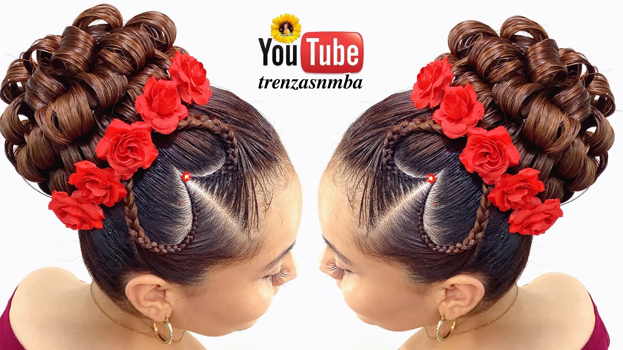 Peinados recogido alto y trenza corazón 🌺| peinado para niñas | graduación o comunión |