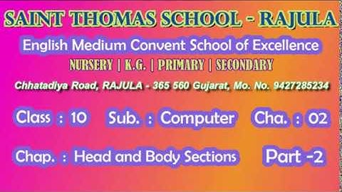 CLASS 10, COMPUTER, CHAPTER NO. 02, (Head and Body Sections) Part - 2