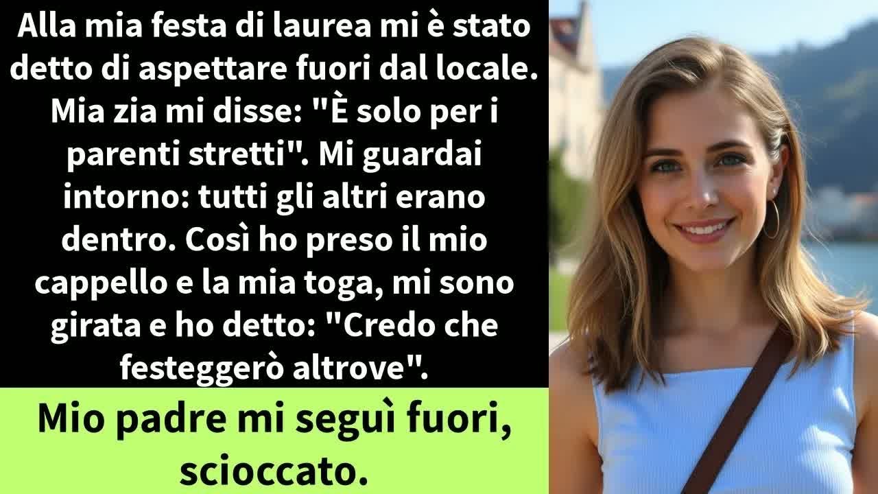 Alla mia festa di laurea mi è stato detto di aspettare fuori dal locale. Mia zia mi disse：