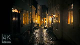 Heavy Rain in Cozy Alleys, Bergen | 4K ASMR | Relaxing Rain Walk at Night | Immersive Binaural Audio