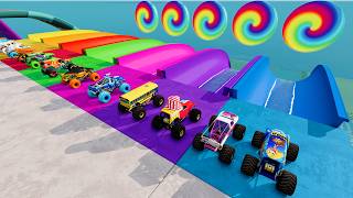 Monster Trucks vs Water Slides Colorful and Jumping Through Portal Trap Challenge BeamNG Random screenshot 4