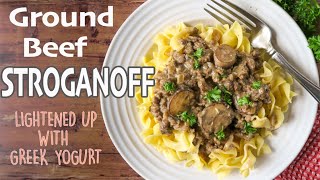 This healthier ground beef stroganoff is a delicious and mushroom
mixture, in creamy greek yogurt sauce! it's great served on its own,
over egg...