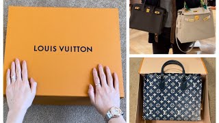 【LV Unboxing】Louis Vuitton 2022 Denim OnTheGo | Trying on Hermes Kelly 28 in Craie at The RealReal