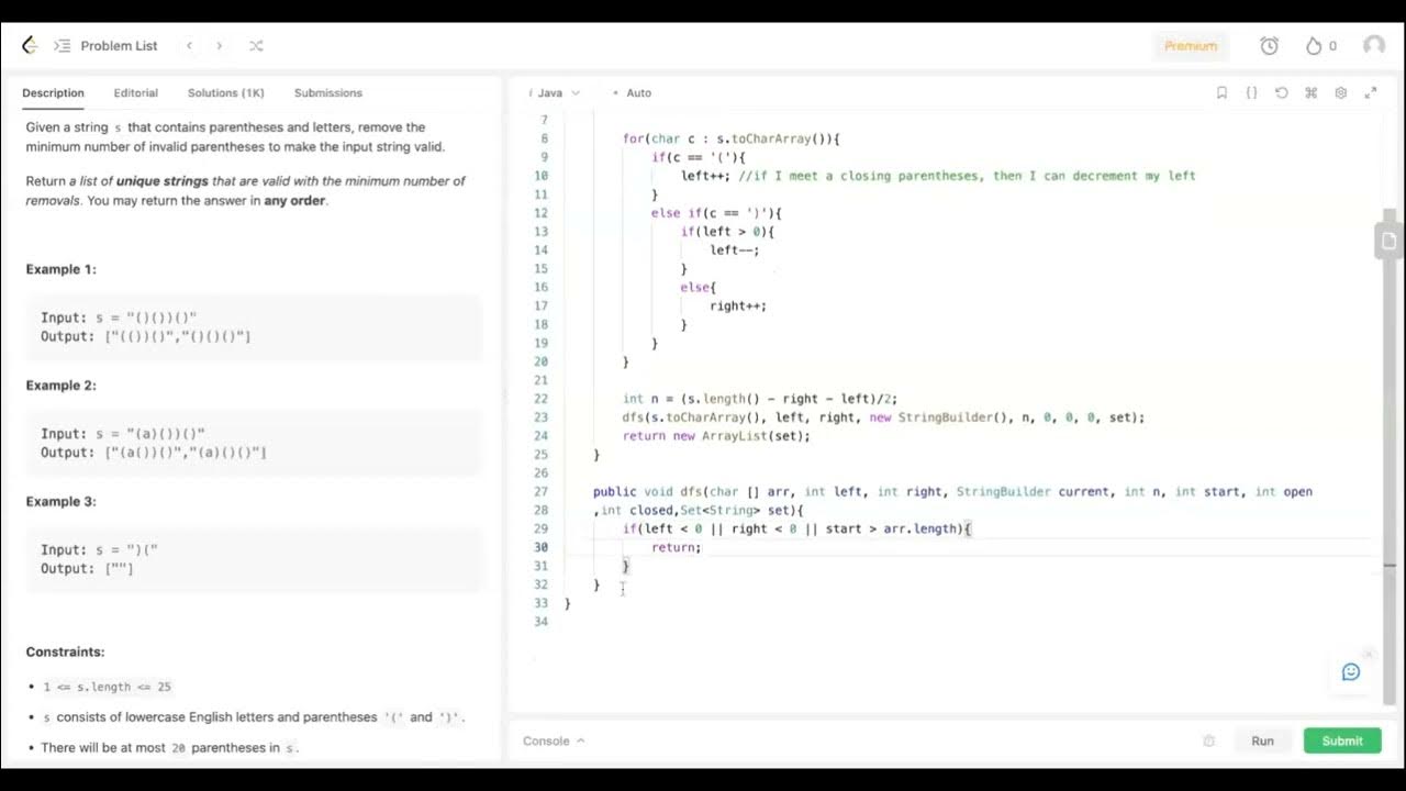 Leetcode 301. Remove Invalid Parentheses | Java | Backtracking - YouTube