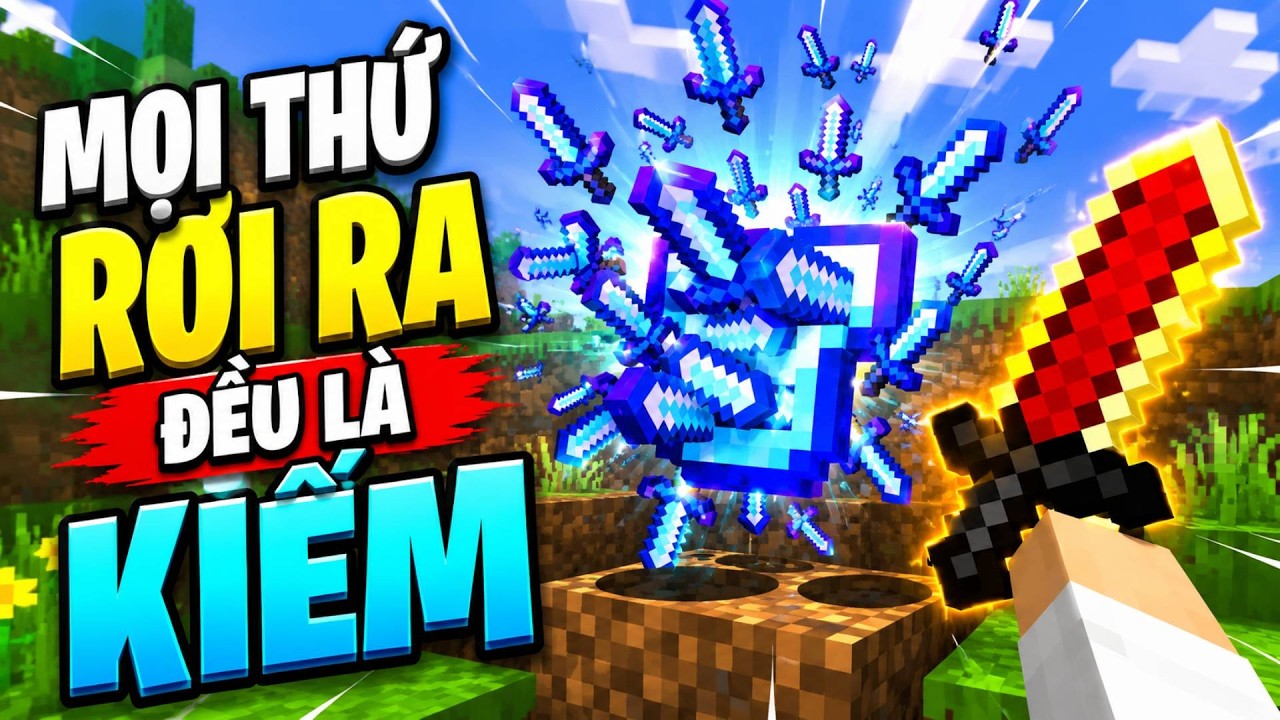 Minecraft Nhưng Mọi Thứ Rơi Ra Đều Là Kiếm Siêu Bá Đạo 🤣