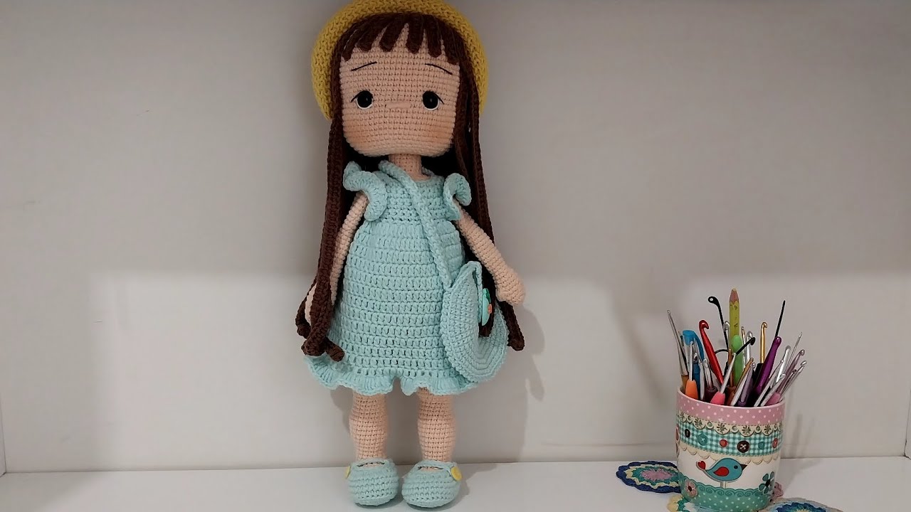 دميه فتاة برأس متحرك قياس 43 سم جزء الرابع باترون الشعر وطوق الشعر